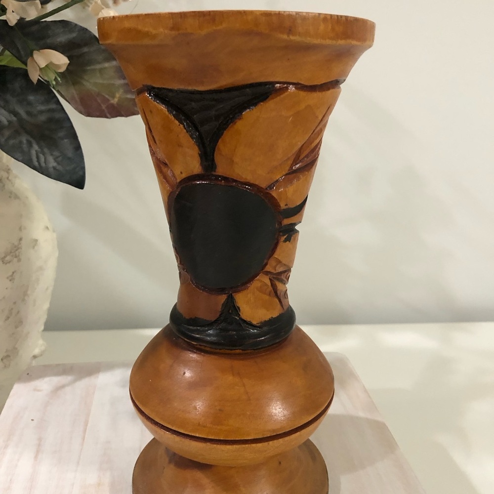 Hand Turned & Carved Wood Vase